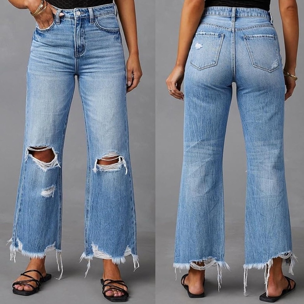 Women's Straight Leg Jeans 9% Elasticity and High Waisted Edge Grinding Jeans LG